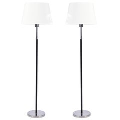 Pair of Midcentury Black Leather Floor Lamps