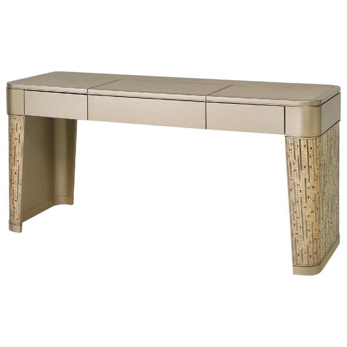 Batiful Vanity Unit Toeletta Desk Lacquered, External Legs in Tiny Mosaic For Sale