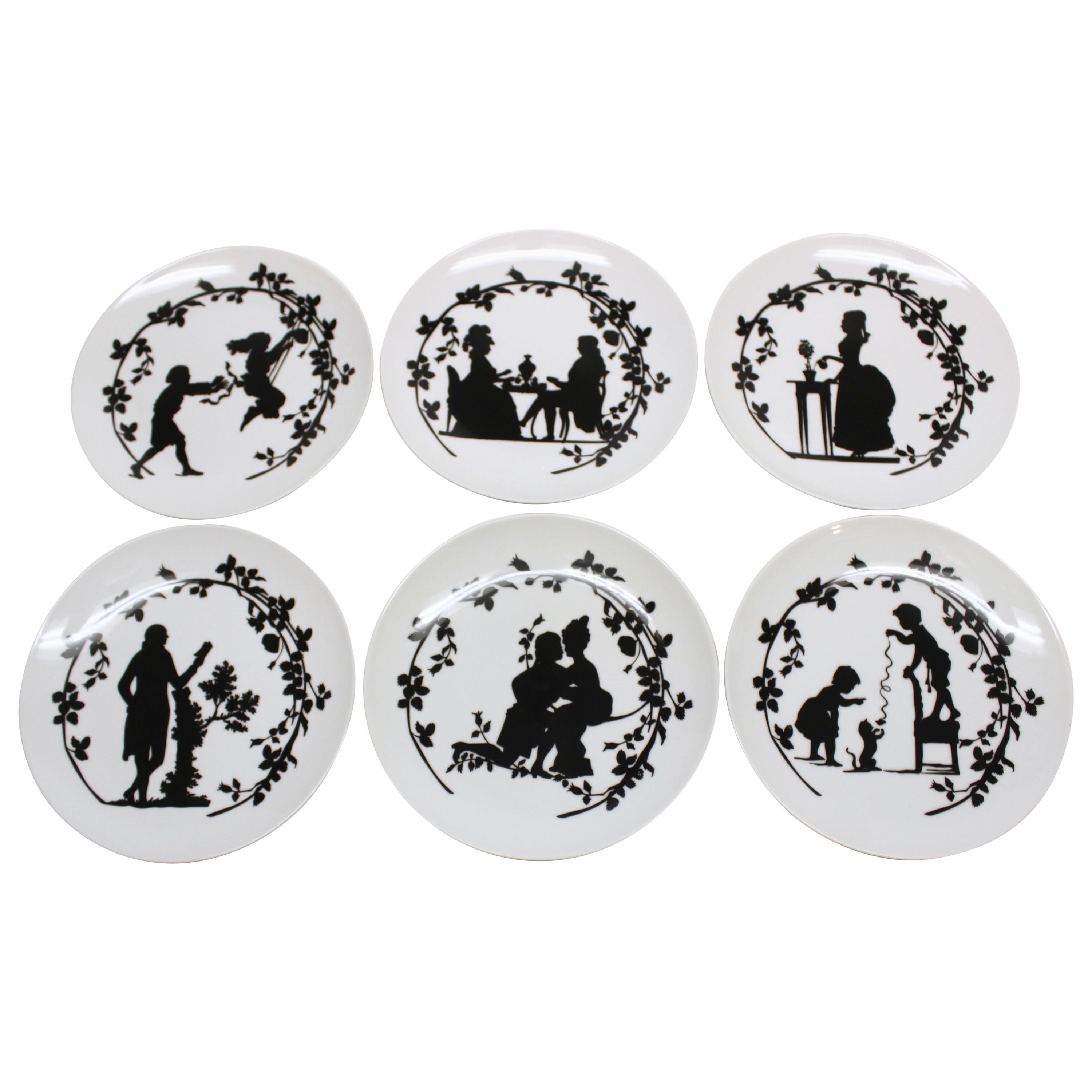Set of Six French Porcelain "Assiettes Pompadour" Dessert Plates by La Chaise Lo