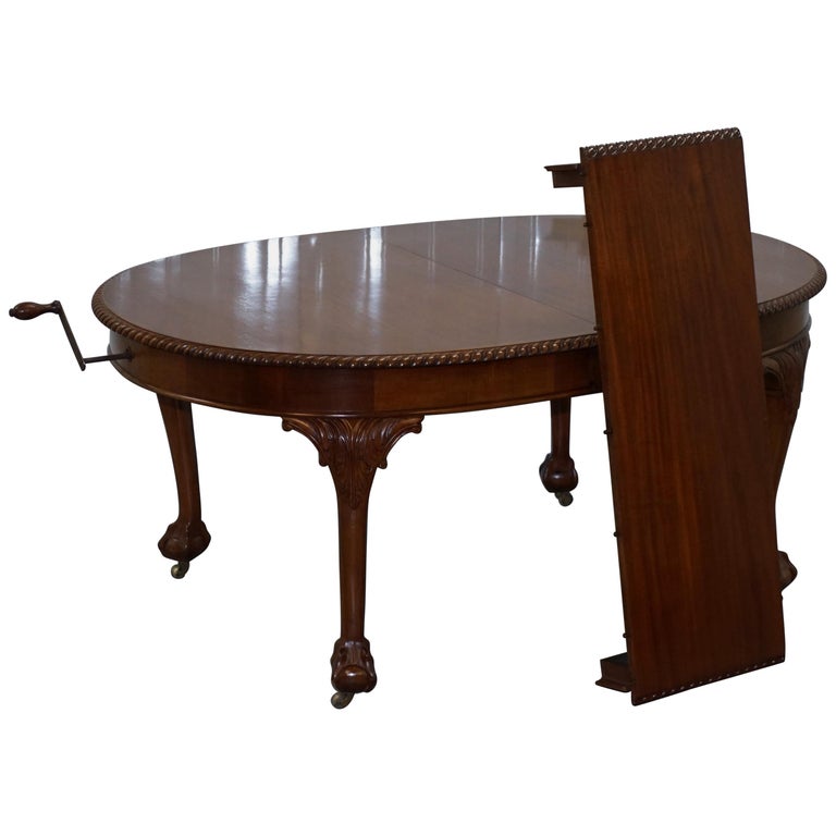 1920s Solid Walnut Extending Dining Table Large Claw and Ball Feet