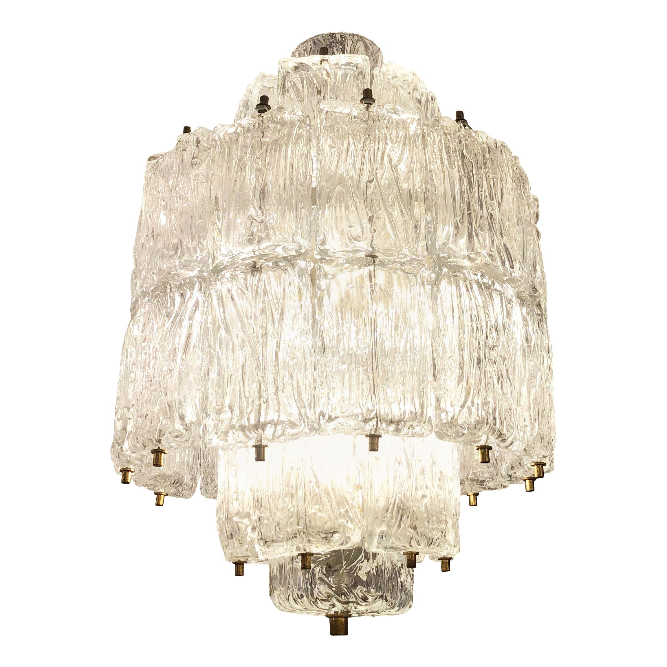 Textured Glass Barovier and Toso Chandelier, Italy, 1950s