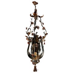 19th Century Tole Hall Lantern in Painted Metal and Glass