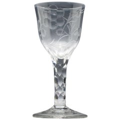 Antique Engraved 18th Century Jacobite Sympathy Facet Cut Glass Goblet, circa 1780