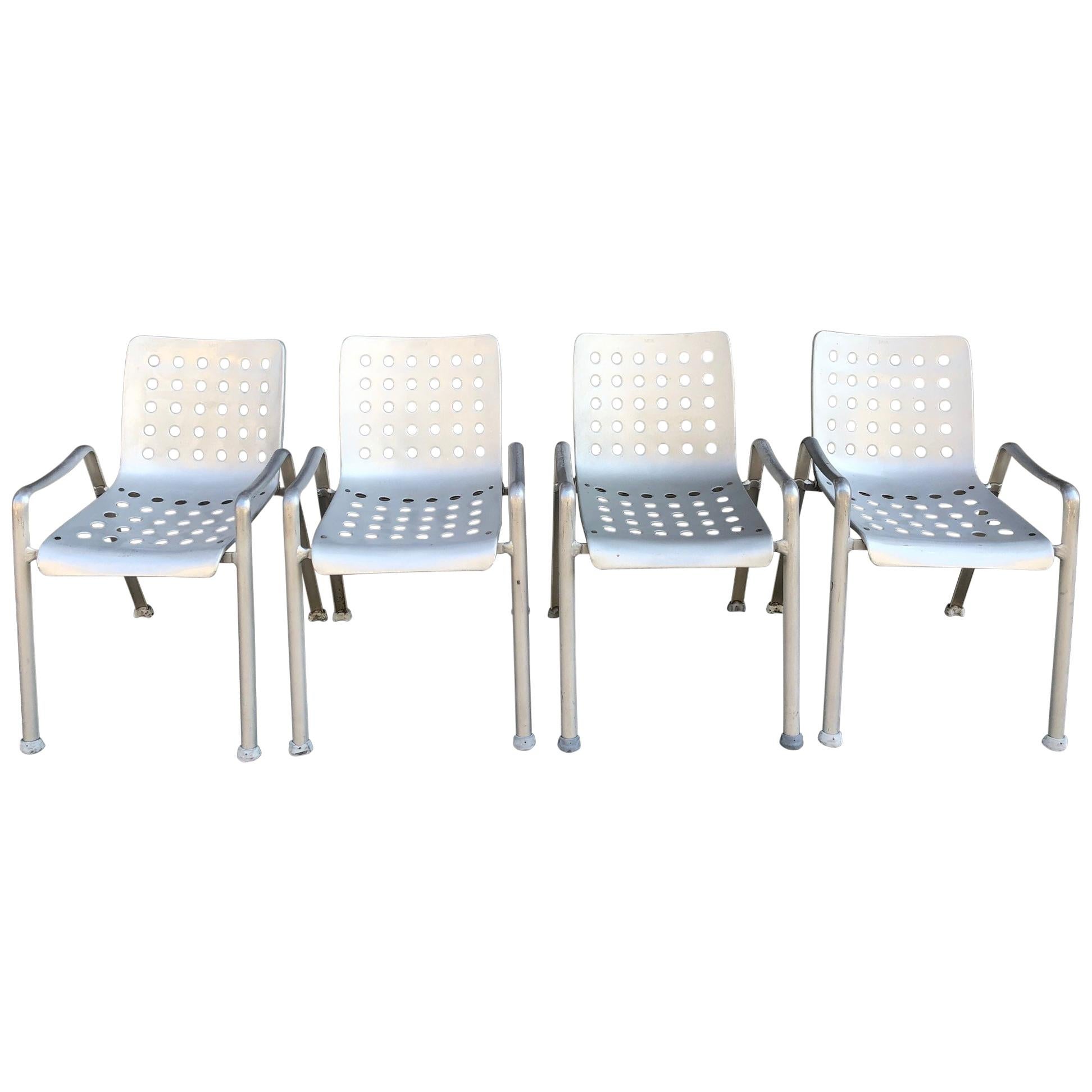 4 Hans Coray "Landi" Chairs Made by MEWA, Switzerland, 60 Holes