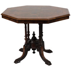 Ancient Wooden Octagonal Tea Table, England End of 19th Century