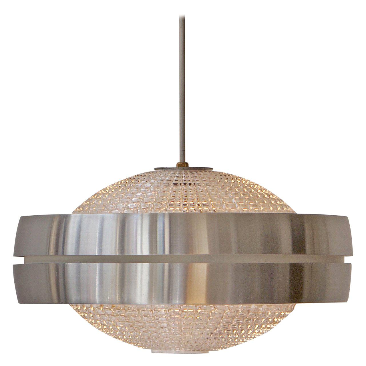 Four Raak Ufo Shaped Pendant Lights in Glass and Aluminum For Sale