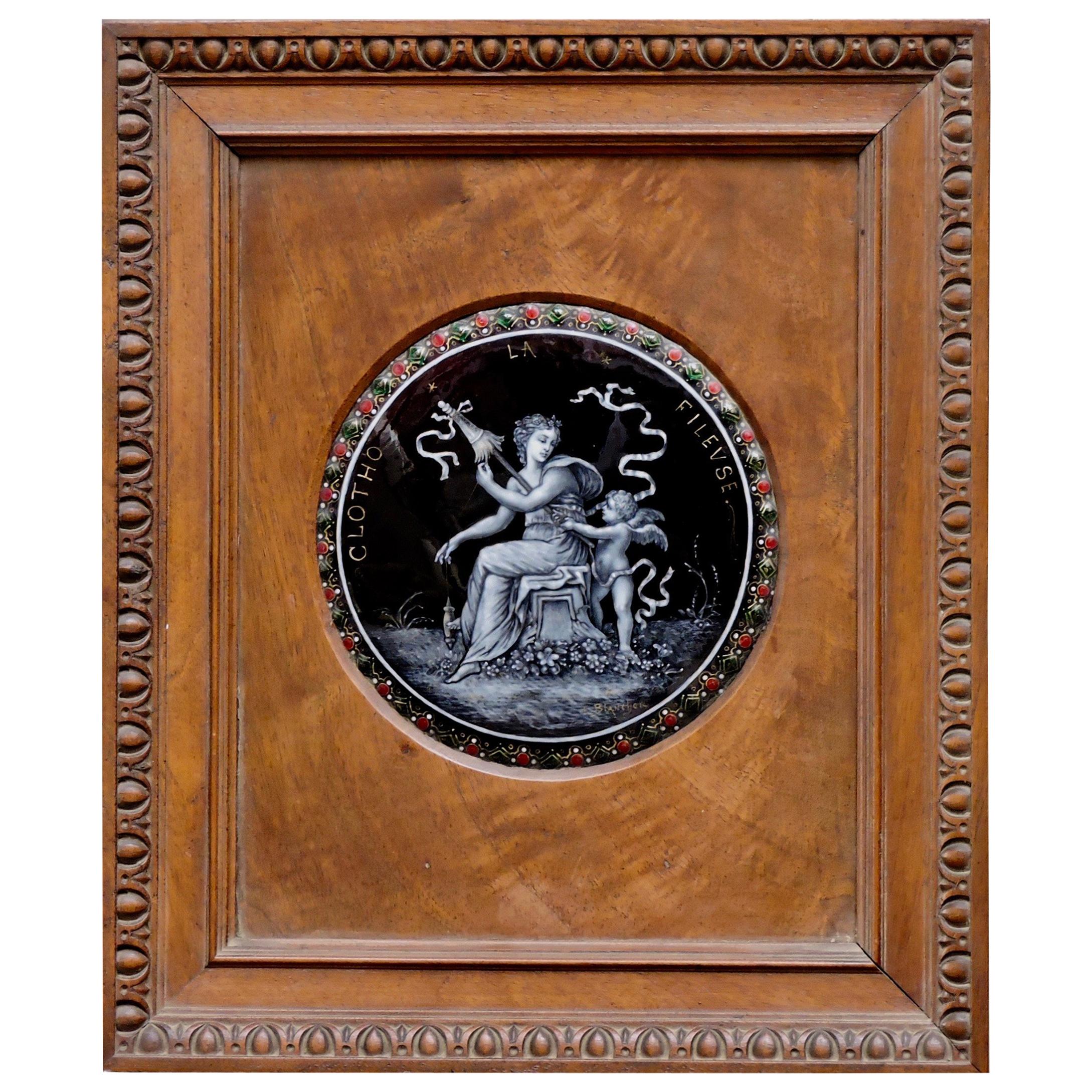 "Clotho La Fileuse" a Limoges Revival Mythological Enamel on Copper Plaque