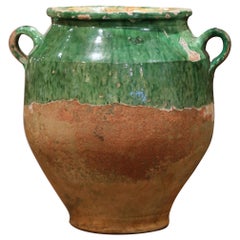 Antique 19th Century French Green Glazed Pottery Confit Pot from the Perigord