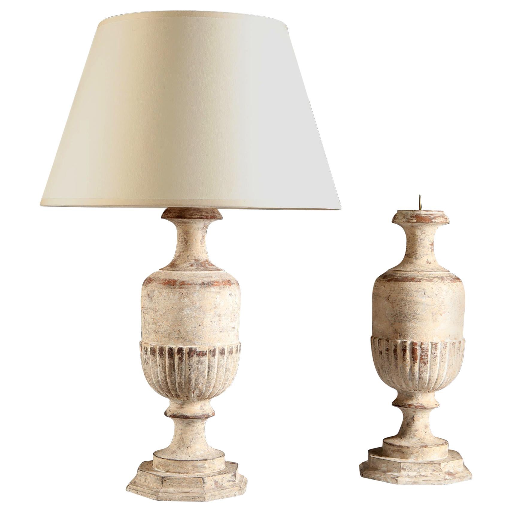 Pair of White Gesso Painted Metal Lamps
