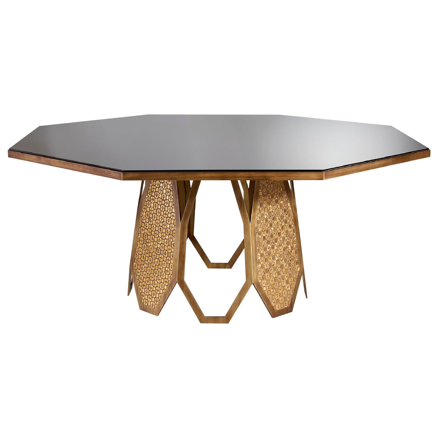 Fantastic Table Base in Stainless Steel Antique Bronze and Silver Finish Mosaic