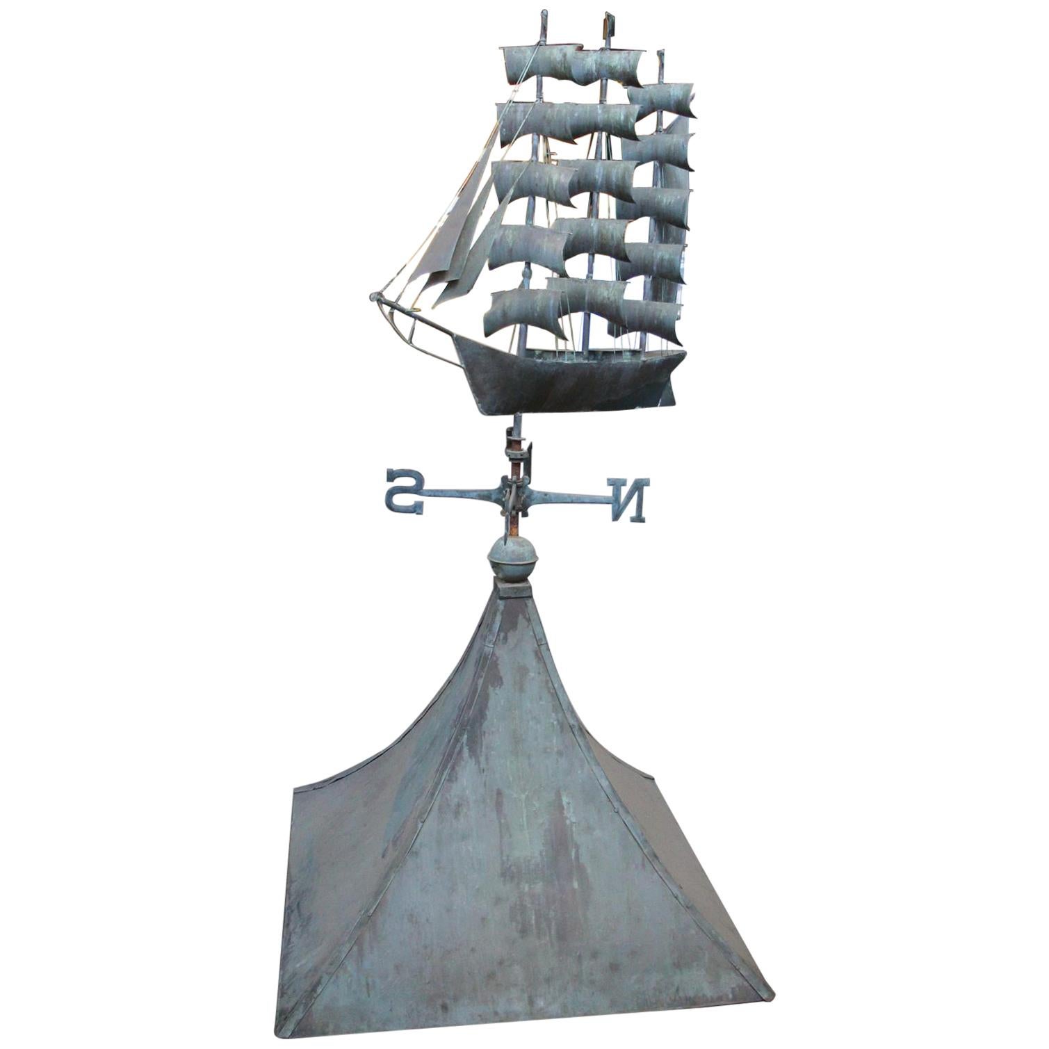 1950s Copper Cupola with Sailing Ship Weather Vane