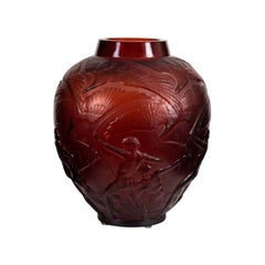 René Lalique "Archers" a Fabulous R Lalique Deep Amber Glass Vase Marcilhac 1011