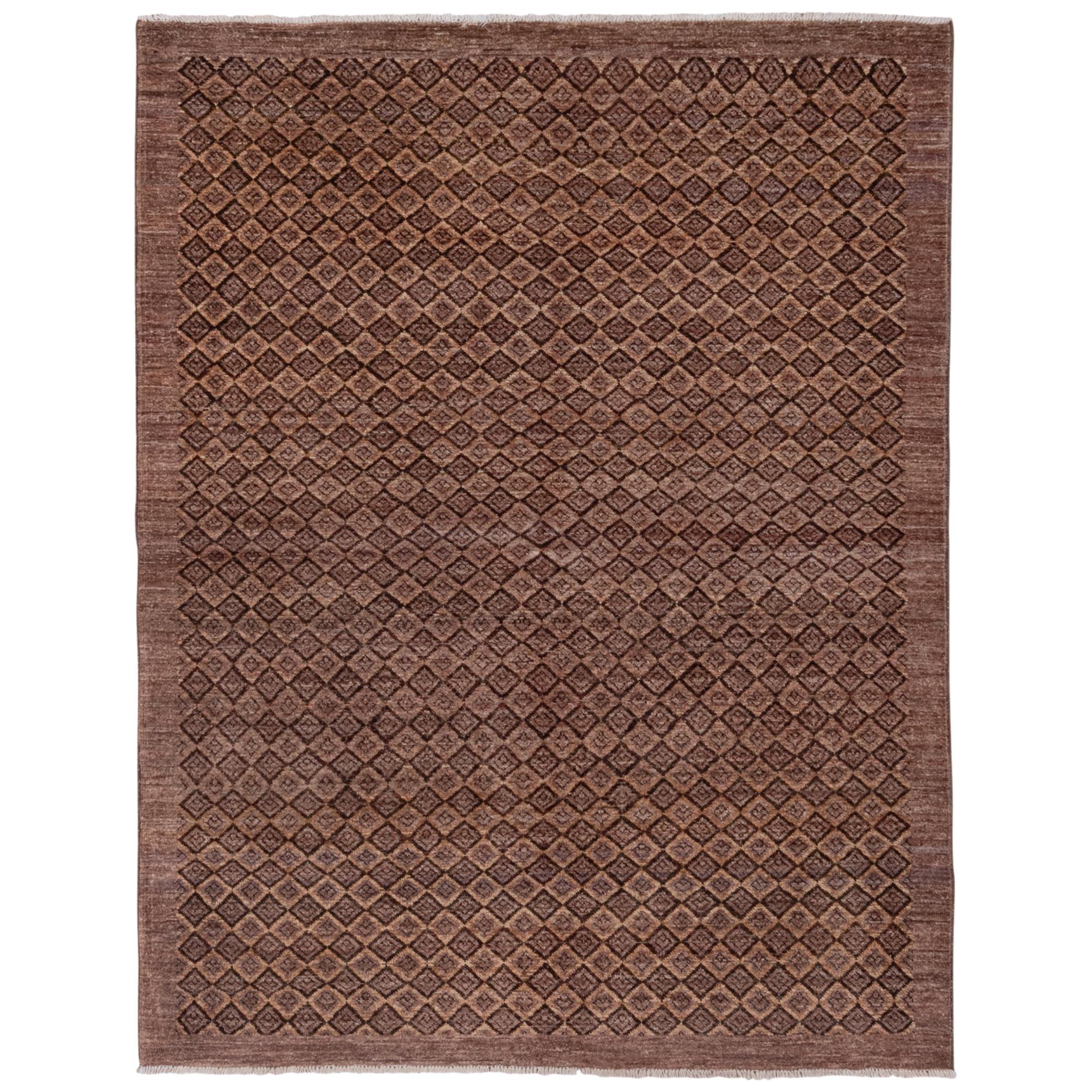 Brown Modern Afghan Rug, Mid-Century Modern, Diamond Pattern