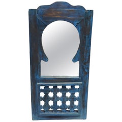 Moroccan Blue Wash Repurposed Wooden Frame, Mirror Extra