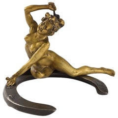 Antique French Art Nouveau Gilt Bronze Desk Weight by Georges Recipon