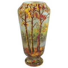 French Art Nouveau Autumnal Landscape Vase by Daum