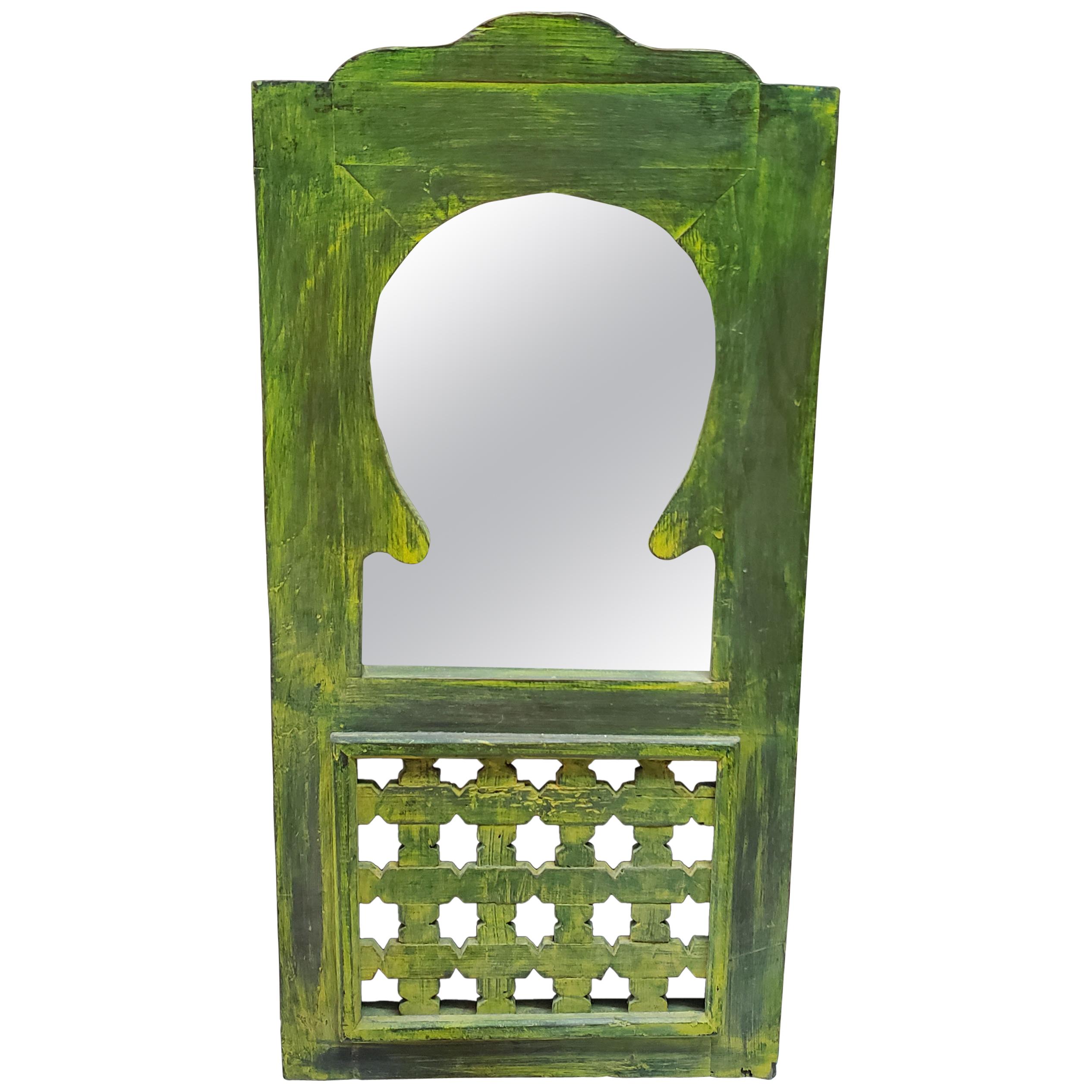 Moroccan Lime Green Wash Repurposed Wooden Frame, Mirror Extra For Sale