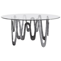 Fantastic Table with Hammered Base, Bronze or Silver Finish Glass Top