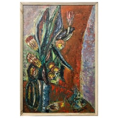 Midcentury Floral Abstract Painting by G. Gould