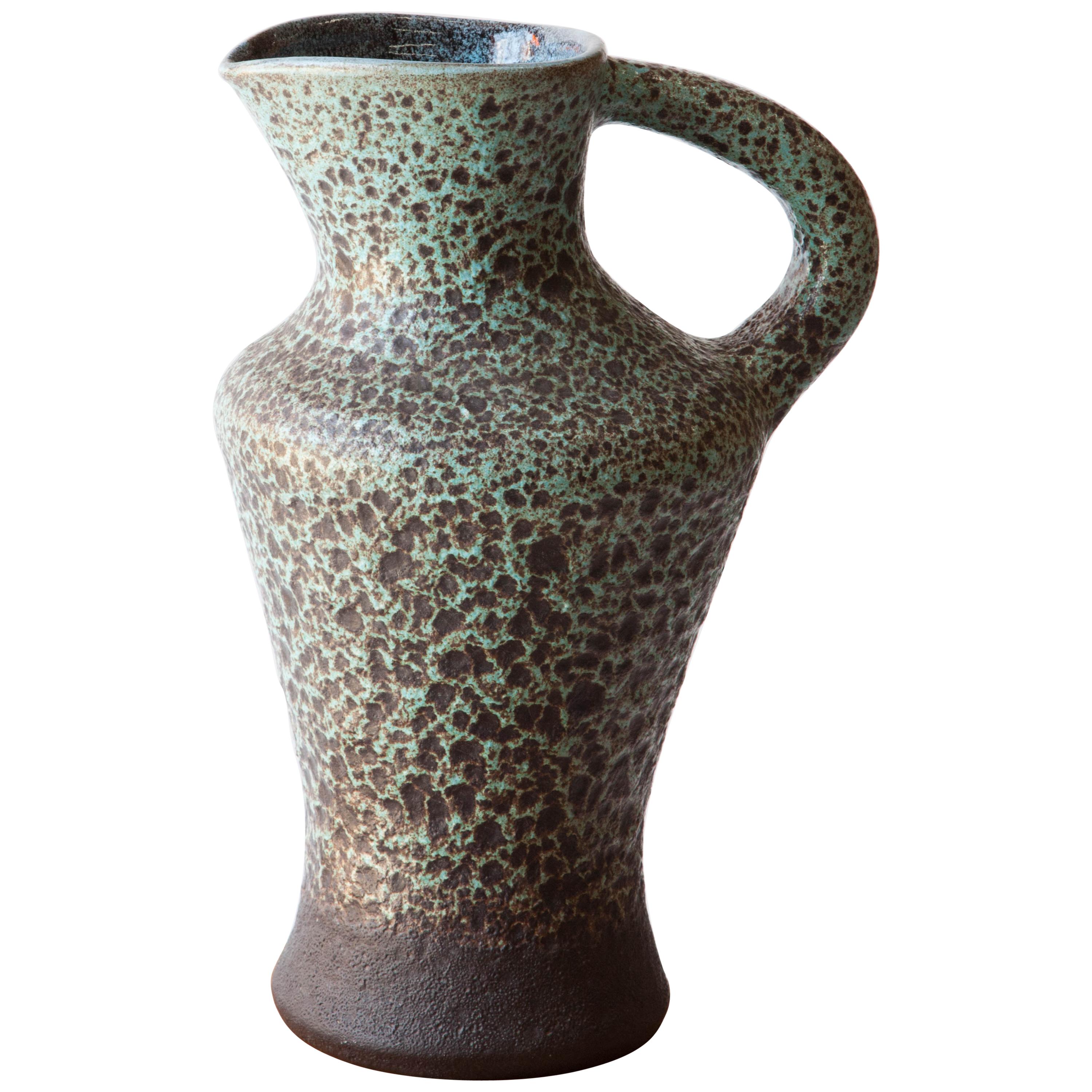 French 1960s Ceramic Turquoise Speckled Pitcher