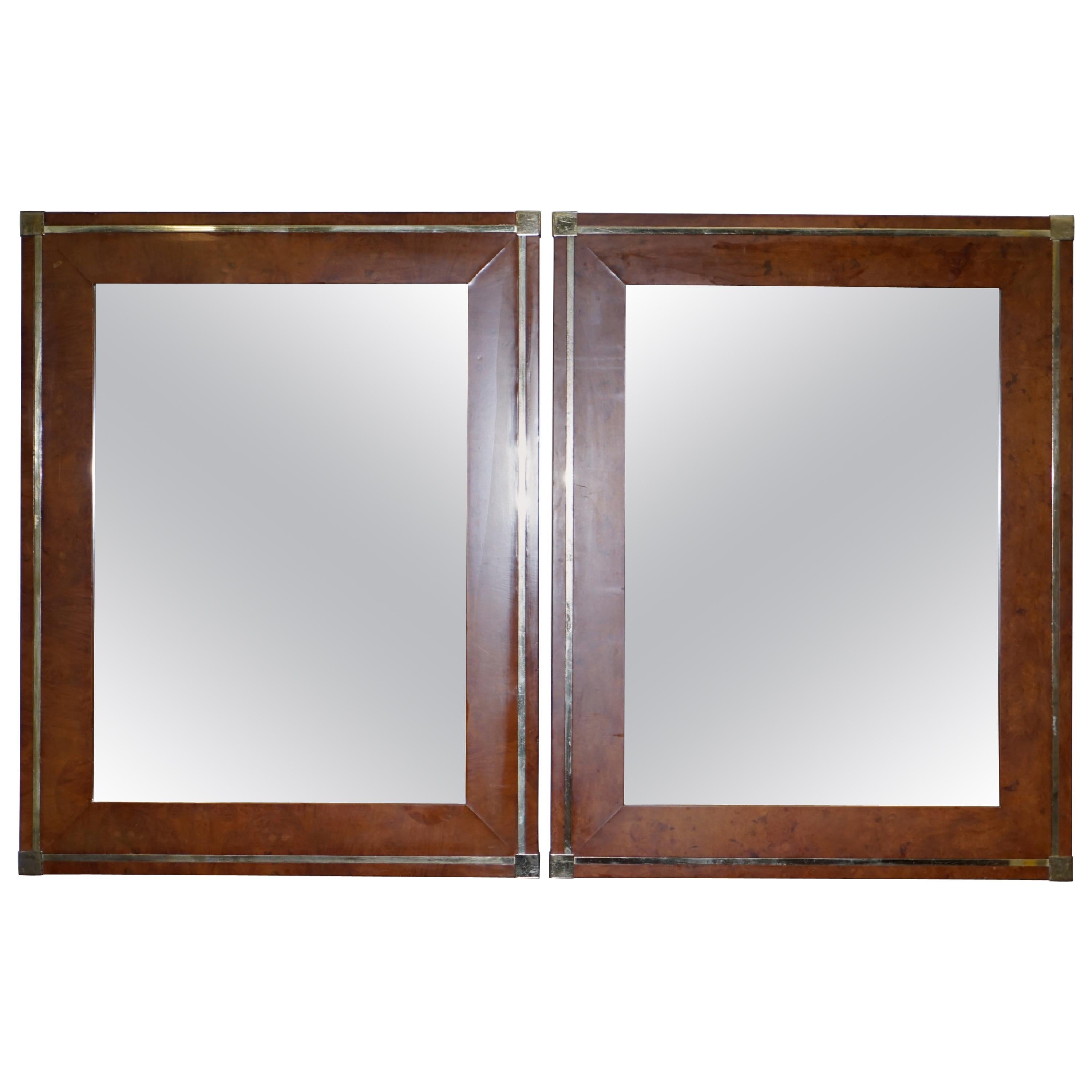 Matching Pair of Midcentury Burr Walnut & Gold Plated Renato Zevi Wall Mirrors For Sale