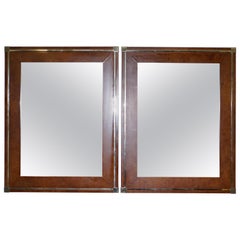 Matching Pair of Midcentury Burr Walnut & Gold Plated Renato Zevi Wall Mirrors