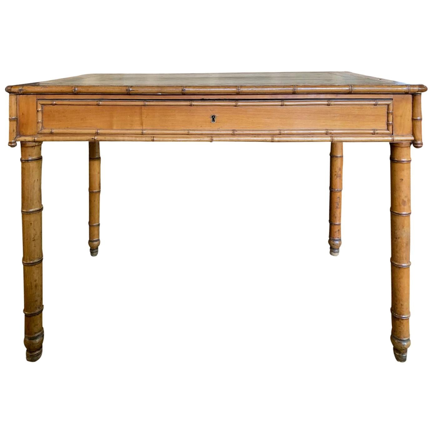 Late 19th-Early 20th Century Regency Style Turned Bamboo Leather Top Desk