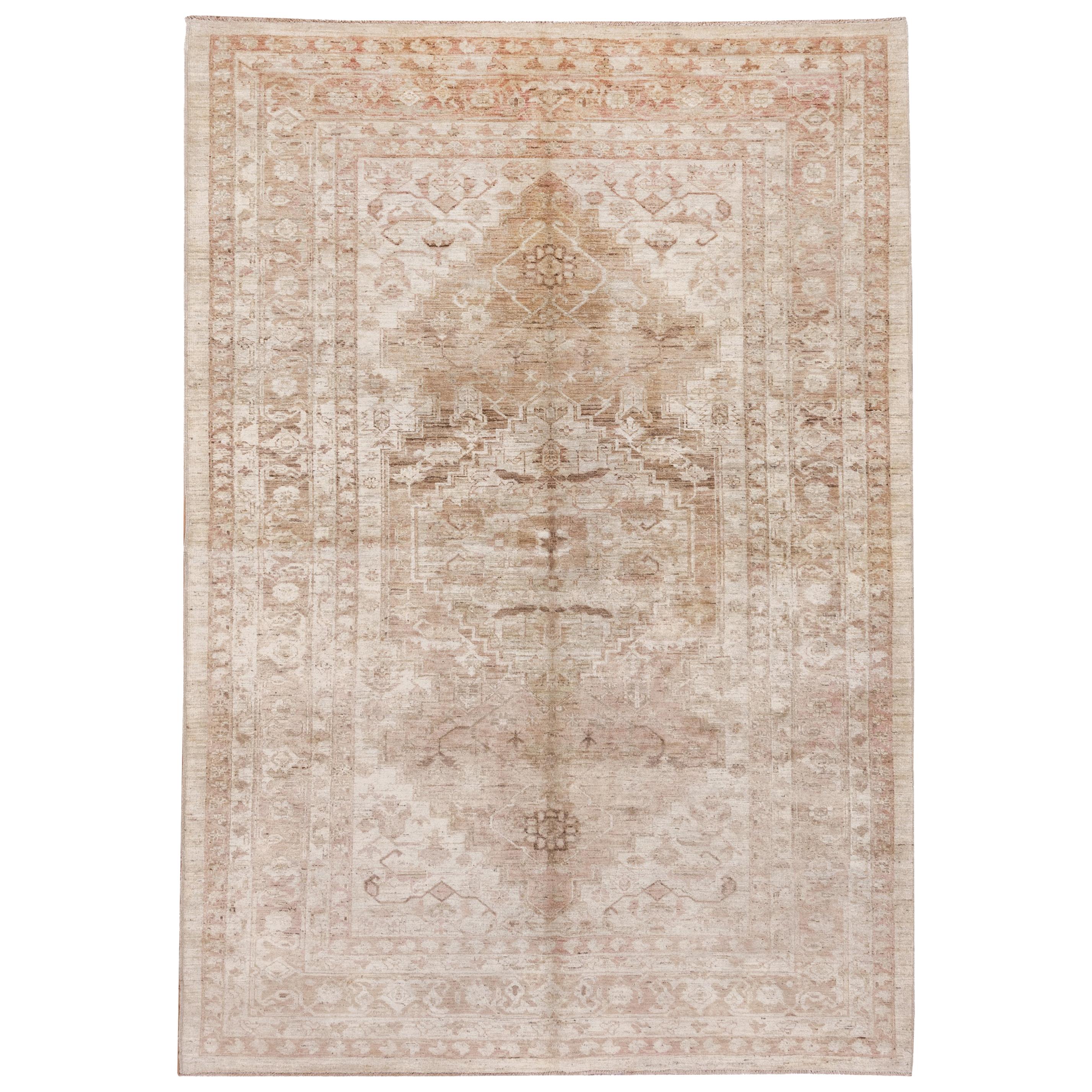 Neutral Persian Heriz Carpet For Sale