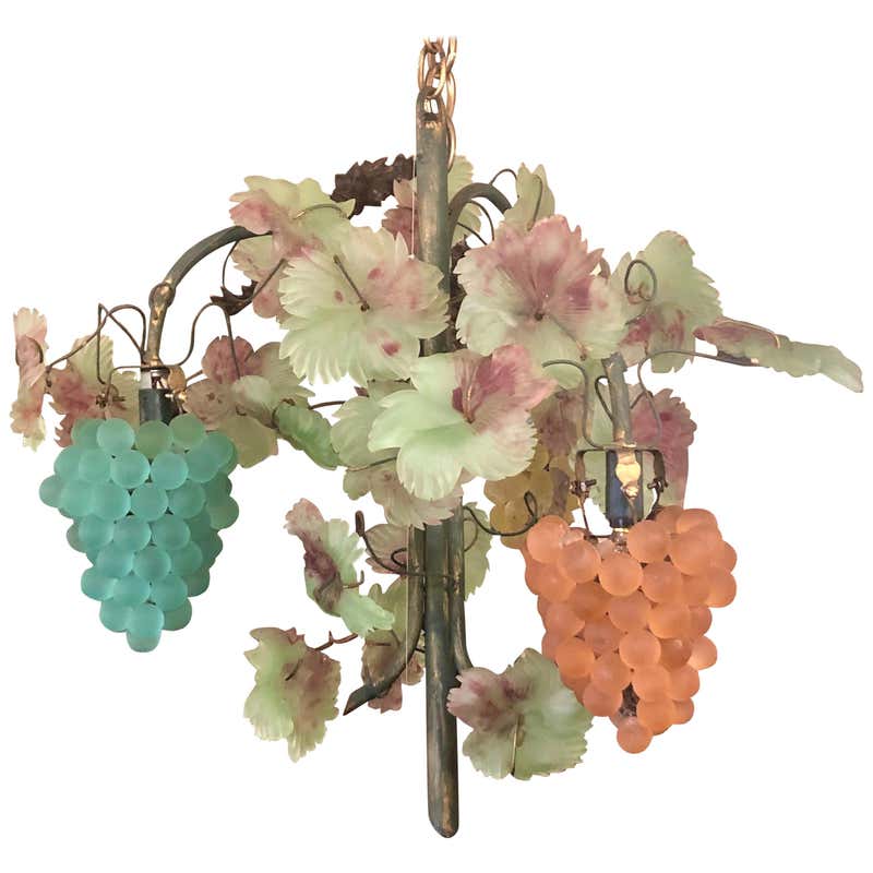 Pair of Italian Iron and Glass Grape Vine Chandeliers For Sale at 1stdibs