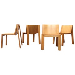 Set of 4 Pierre Mazairak for Pastoe Pine Dining Chairs