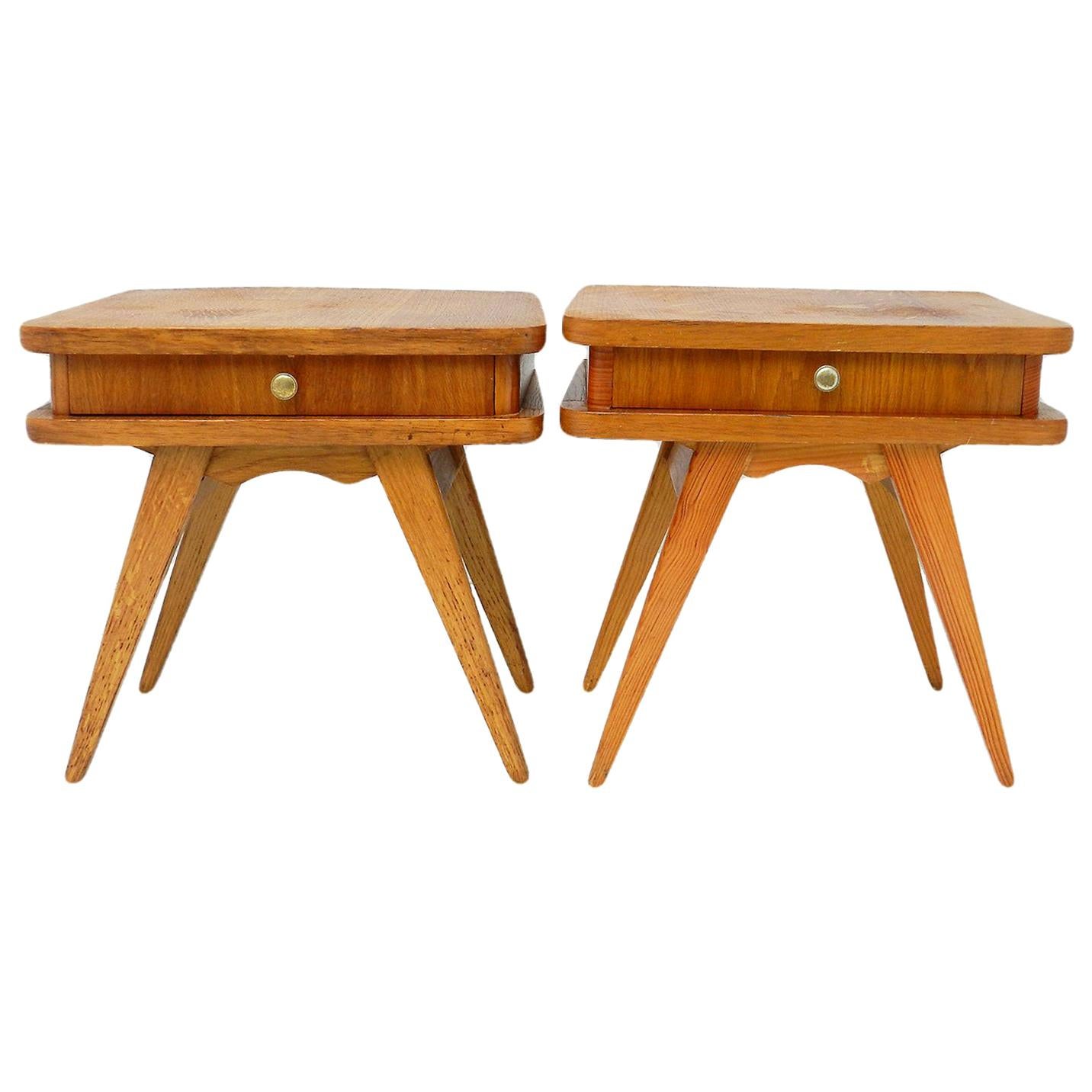 Pair of Midcentury Nightstands Bedside Tables French Side Cabinets, circa 1950
