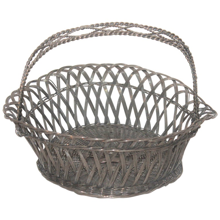Sterling Silver Wire Basket with Handle For Sale at 1stdibs