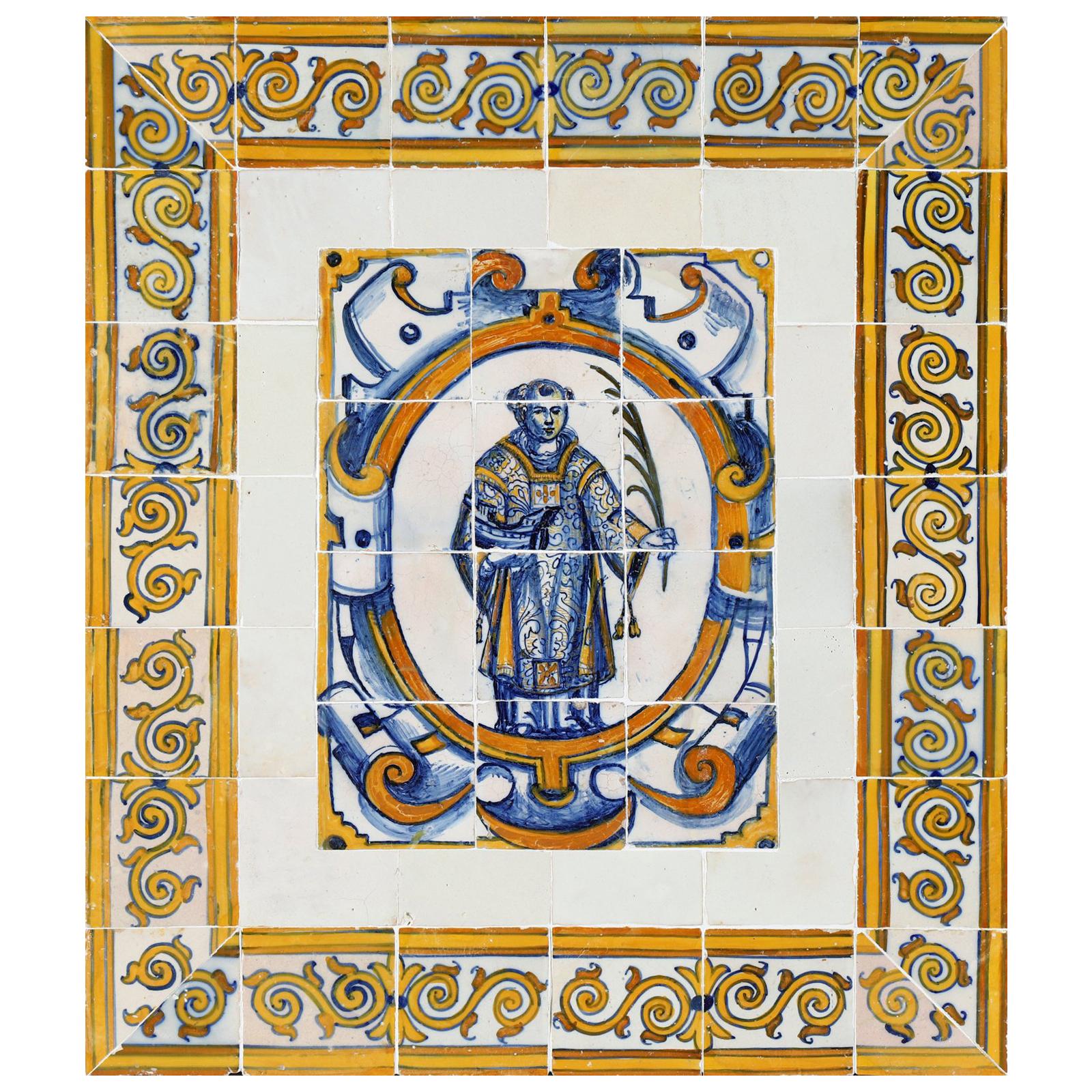 17th Century  polychrome Portuguese Azulejos with Saint Vincent For Sale