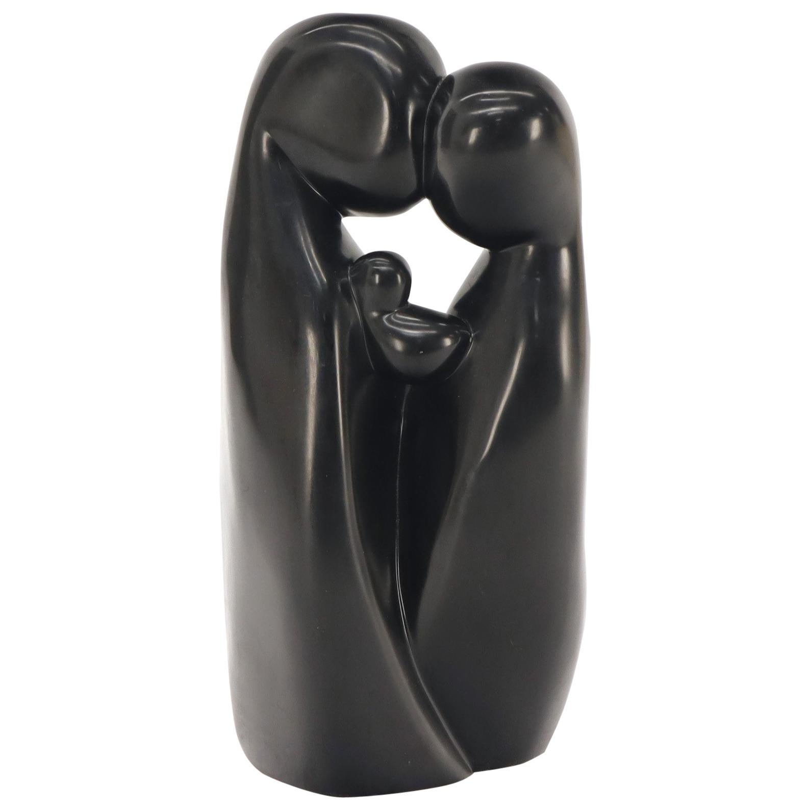 Large Carved and Polished Onyx Sculpture of Mother and Daughter Theme For Sale