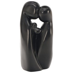Vintage Large Carved and Polished Onyx Sculpture of Mother and Daughter Theme