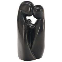 Gran Escultura de Ónice Tallada y Pulida de Tema Madre e Hija