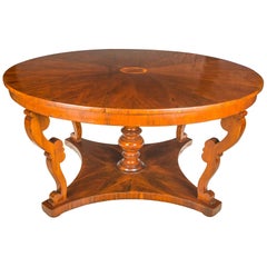 Italian Round Dining Table, Italy 19th Century Inlaid Wood Charles X Biedermeier