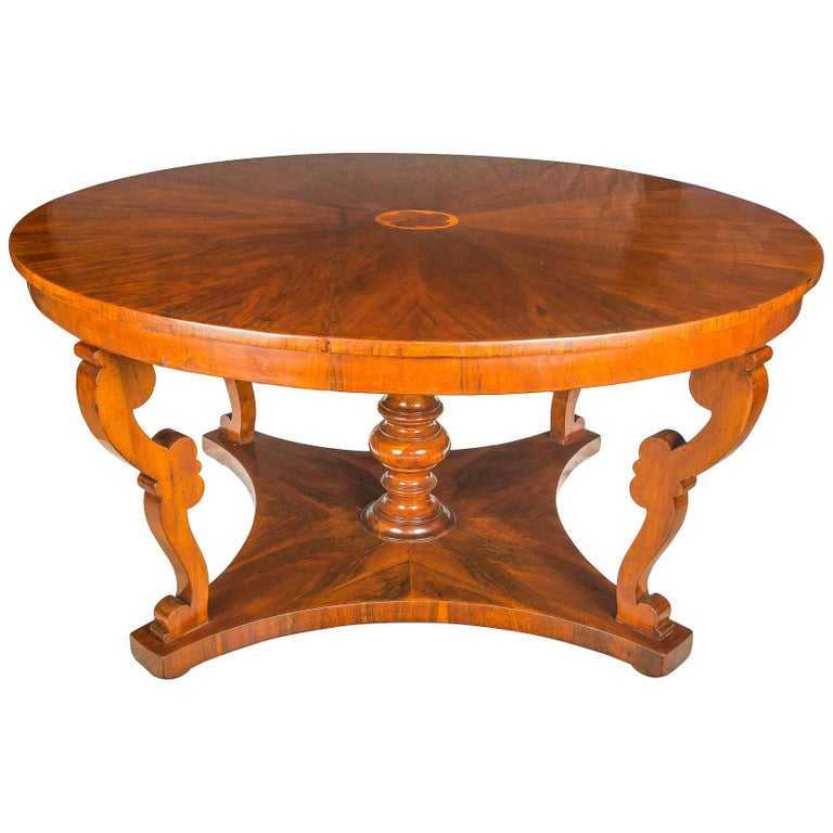 Italian Round Dining Table, Italy 19th Century Inlaid Wood Charles X