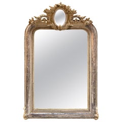 19th Century French Silver Leaf Mirror with Crest