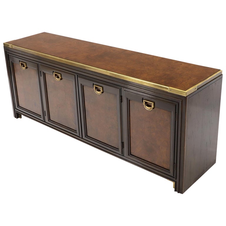 Solid Brass Trim Burl Wood Credenza Server Cabinet Extra Long