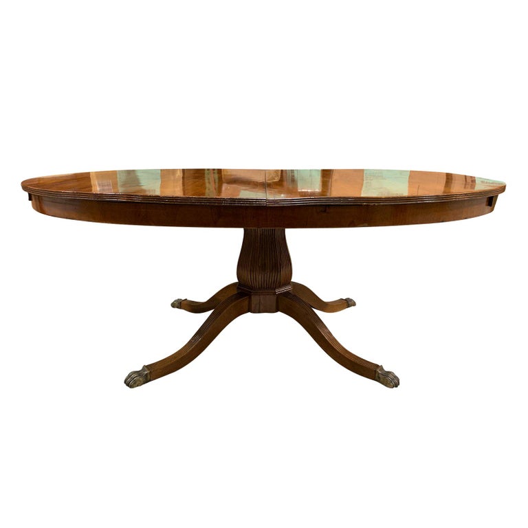 19th Century Continental Fluted Pedestal Oval Dining Table One Leaf