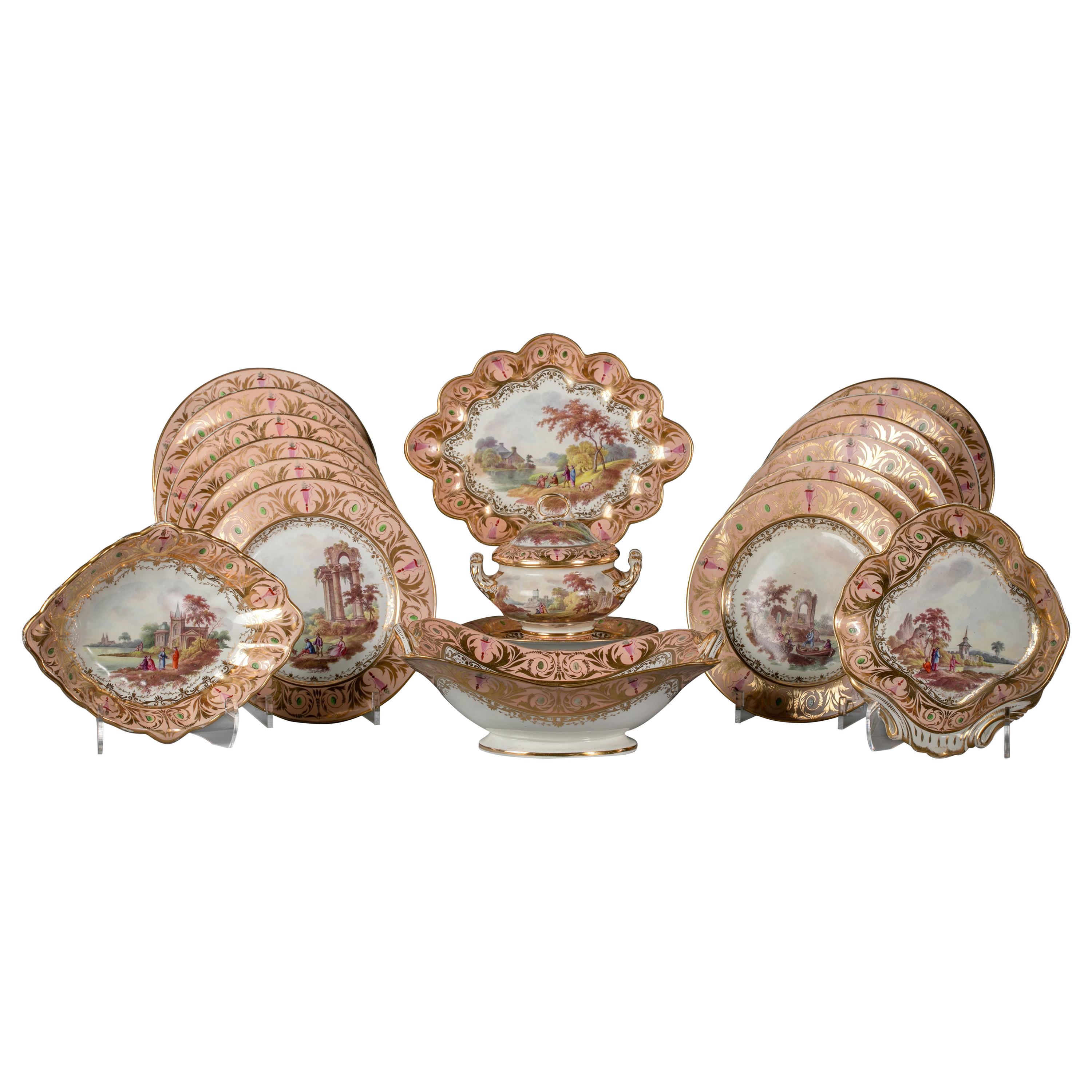 English Porcelain Peach-Ground Dessert Service, Derby, circa 1820