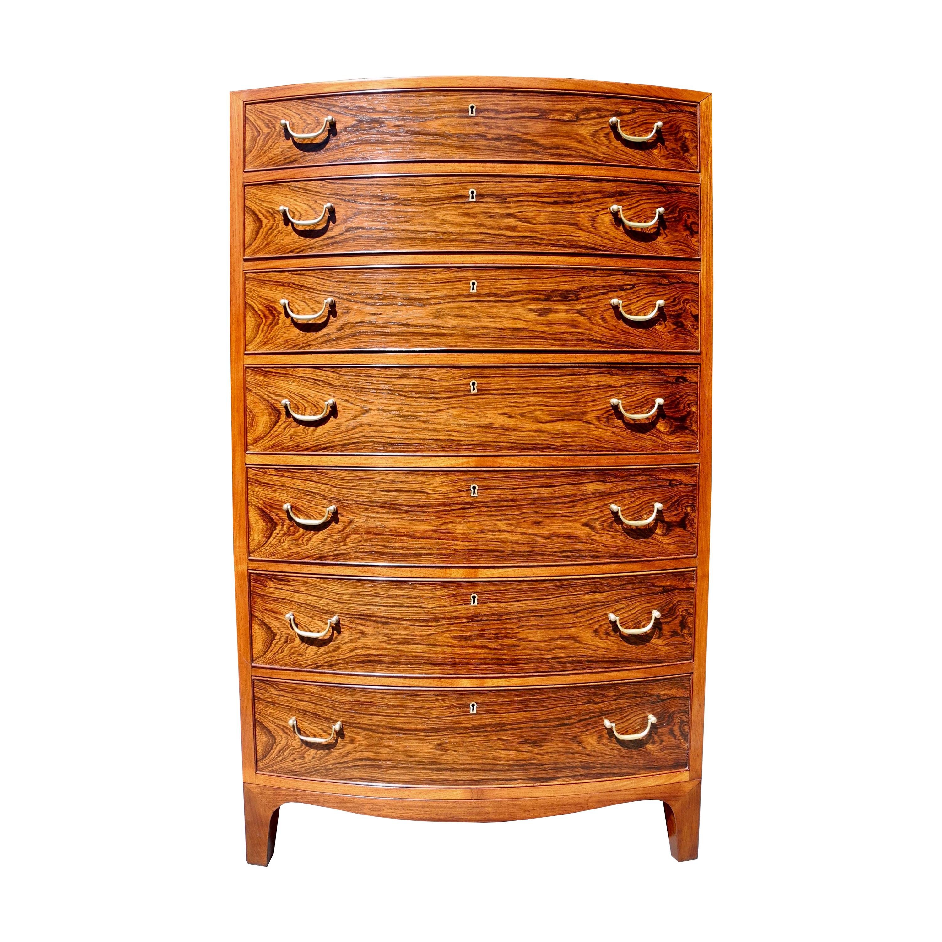 Danish Modern Tall Rosewood Bombe Dresser or Chest of Drawers by Ole Wanscher For Sale