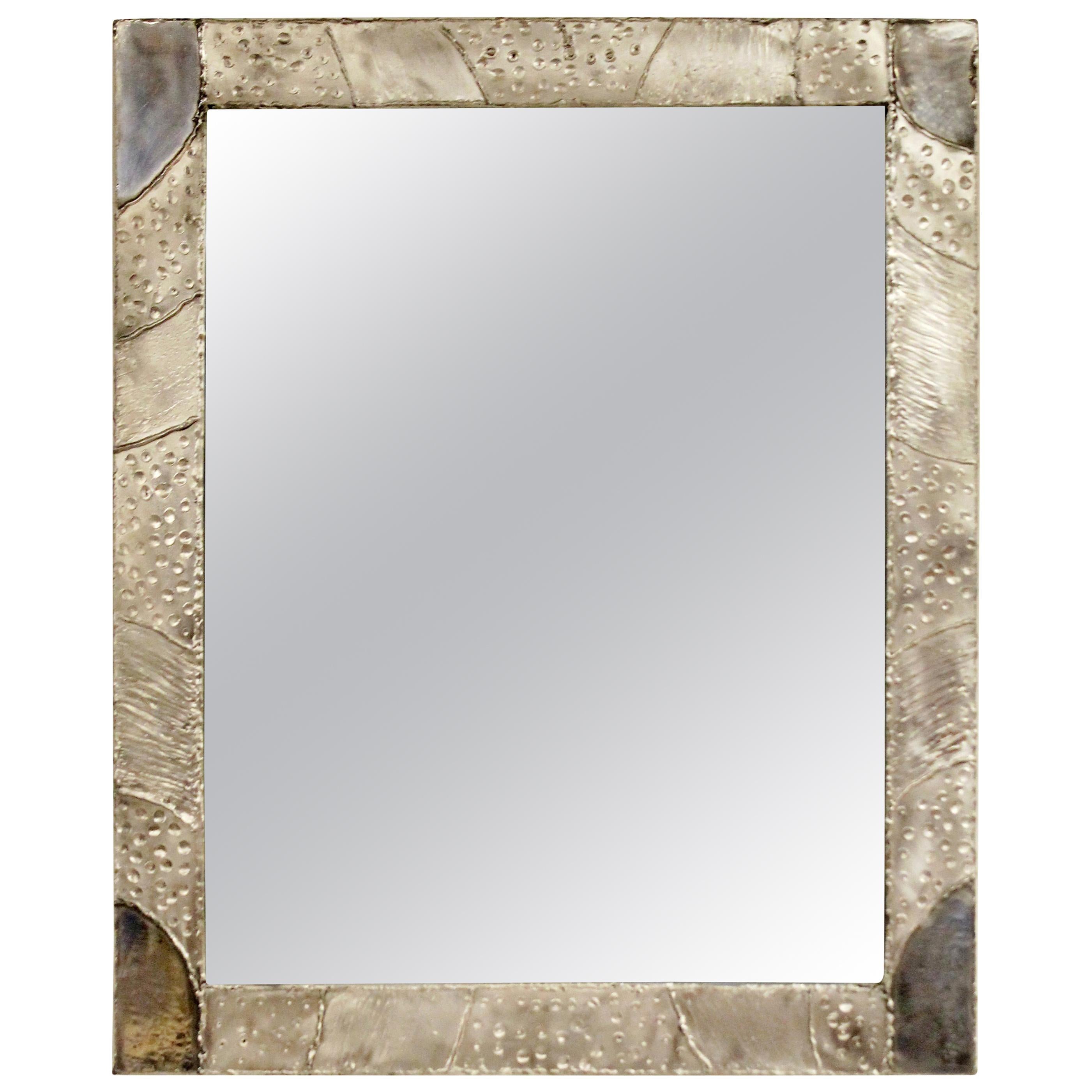 Modernist Brutalist Aluminum Rectangular Wall Mirror Argente Evans Style