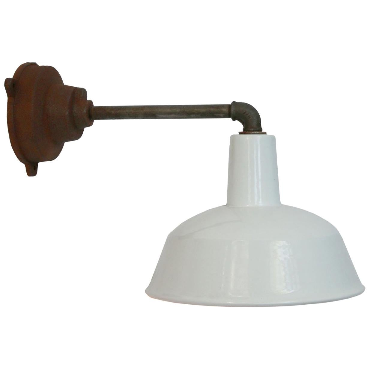 White Enamel Vintage Industrial Cast Iron Arm Wall Lights 