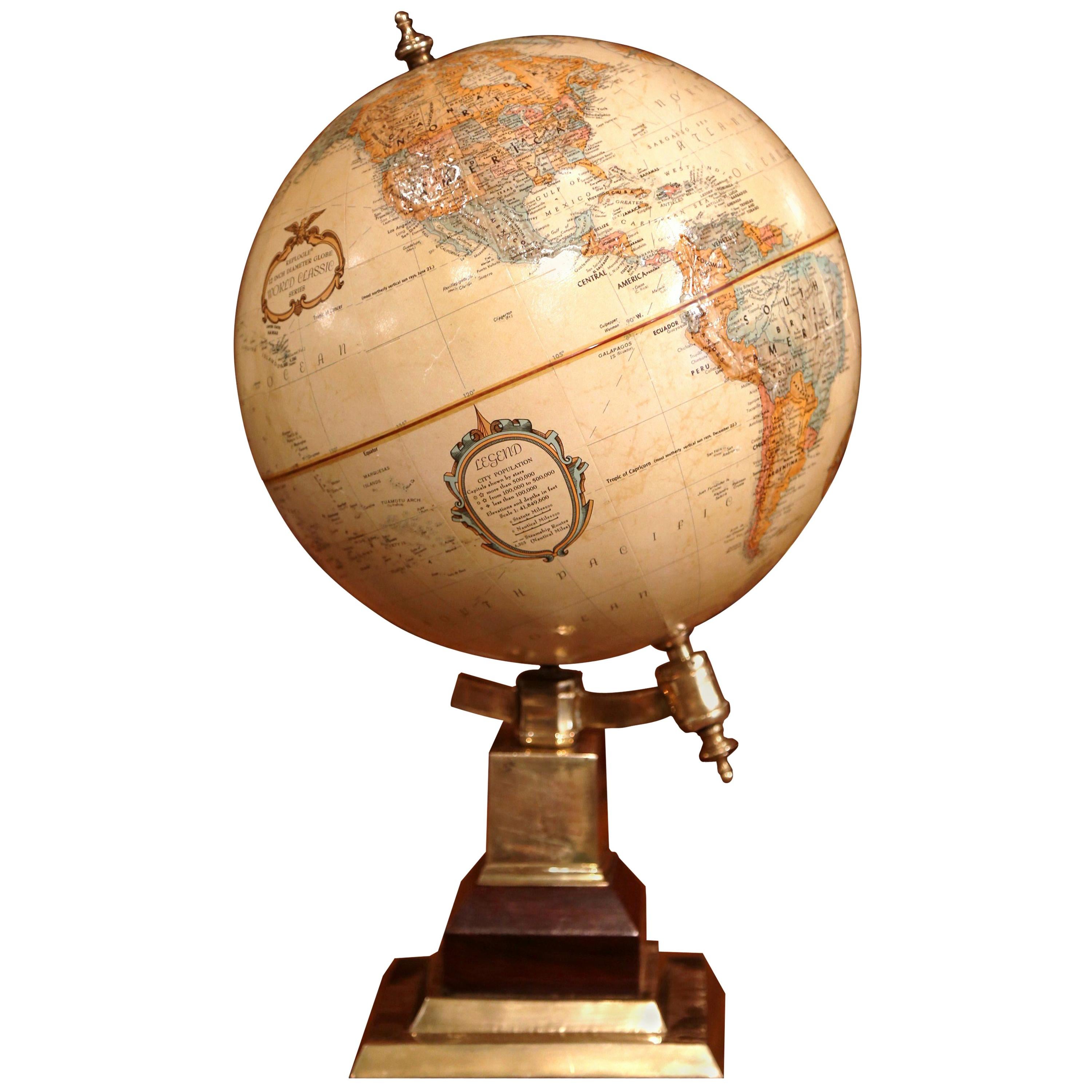 Late 20th Century American Terrestrial Globe on Brass Base by Leroy M. Tolman