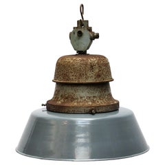 Blue Gray Enamel Vintage Industrial Cast Iron Train station Pendant Lamp