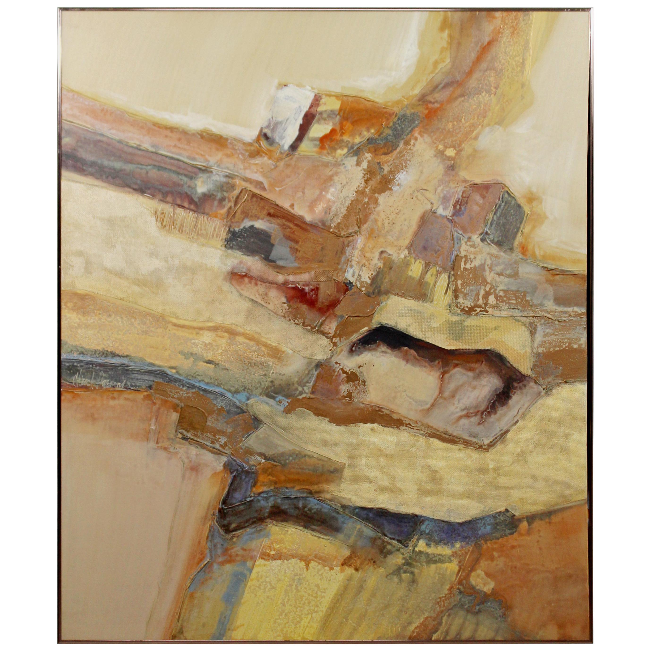 MidCentury Modern Framed Abstract Acrylic Oil Canvas Painting by Chuck