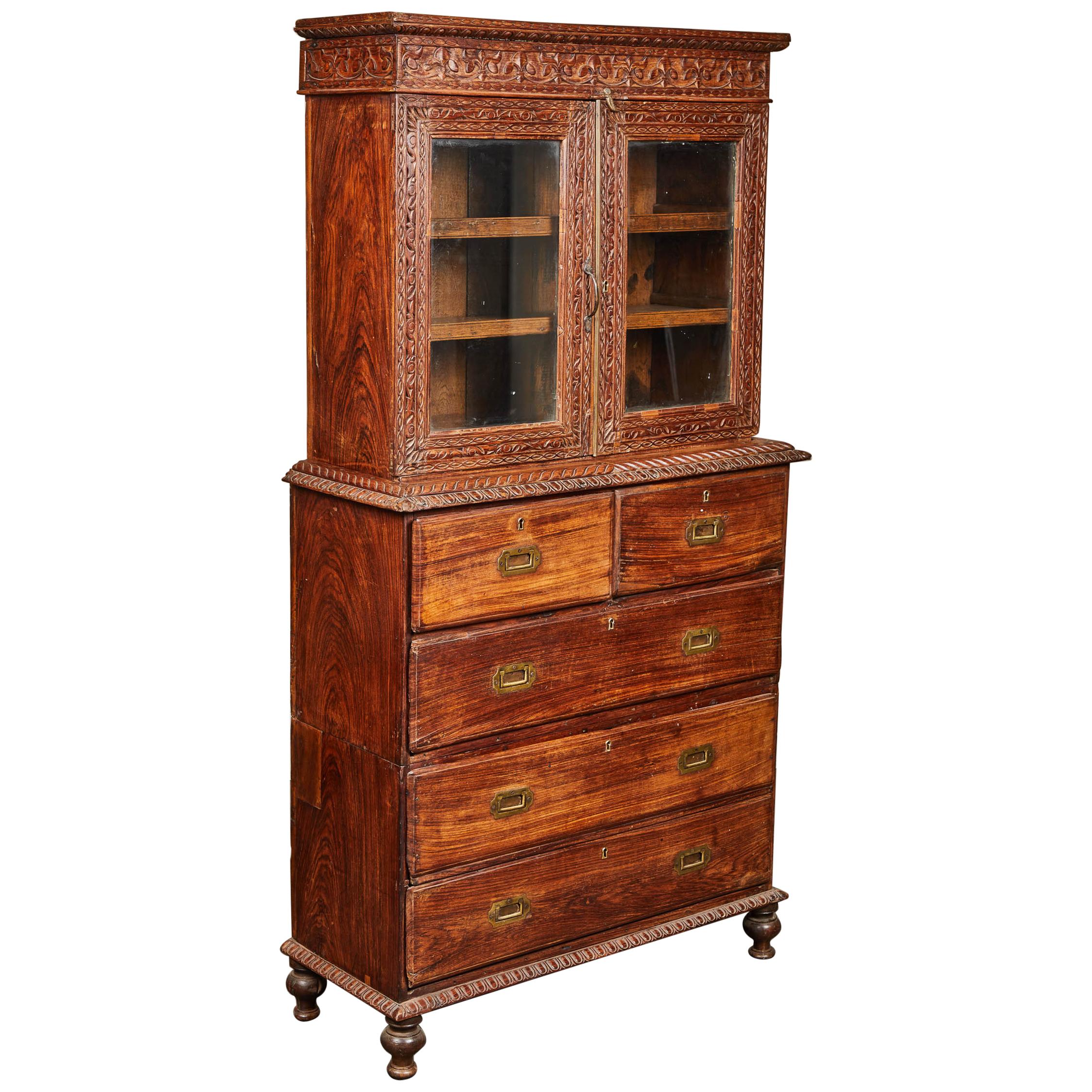 19th Century British Colonial Rosewood Display Cabinet For Sale