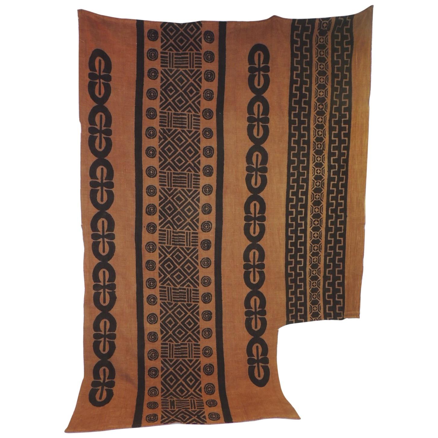 Large Brown and Camel Color African Hand-Blocked Mudcloth Textile Panel